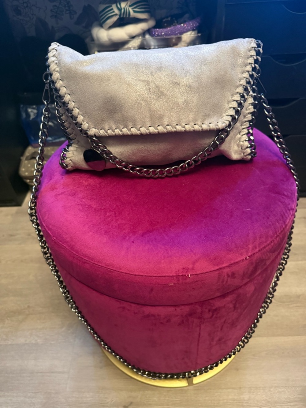 Silver Chain-Trim Crossbody Bag — Women's Metallic Shoulder Purse